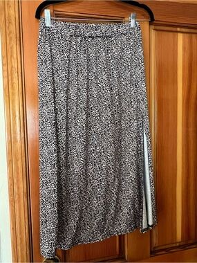 Amazon Leopard-Print Midi Skirt in Black and Cream with Side Slit
